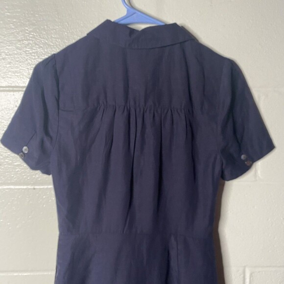 Mo Vint New York Black Shirt Dress XS Short Sleeve Anthropologie Linen Blue - Picture 7 of 11